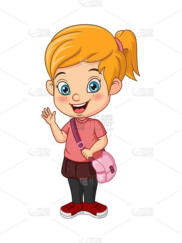 卡通快乐的女学生挥手