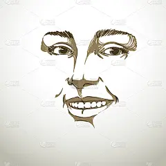 带有脸部特征和情绪表情的单色手绘面具