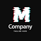 故障艺术风格字母M标志logo矢量图设计素材