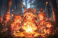 假期暑假孩春游笑脸儿童露营插画图片