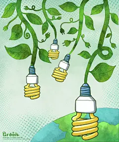 灯泡时尚地球大气创意手绘节能插画
