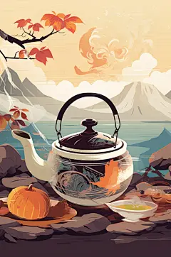 AI数字艺术中国风围炉煮茶插画