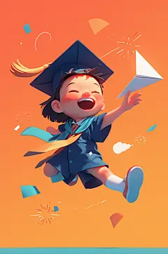 AI数字艺术毕业季学士服卡通人物模型