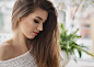 People 2048x1463 women face portrait flowers depth of field closed eyes white sweater long hair open mouth