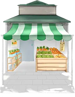 水彩中国特色商铺插画水果店-水果商店