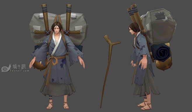 成年男乞丐，叫花子，乞讨难民，流民，背货郎，衣衫褴褛，葫芦，铁锅 - 角色人物 - 蜗牛模型网 - www.3dsnail.com-花瓣网