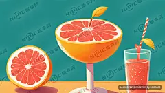 西柚 可爱 果汁 场景 插画