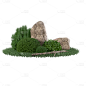 手绘元素石头3D灌木丛元素