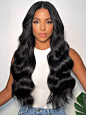 XIXIBI Long Black Wigs for Women Black Curly Wavy Wig 26 Inch Women's Charming Synthetic Wigs Middle Part Natural Looking Heat Resistant Fiber Wig for Daily Party Use