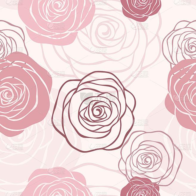 粉红色无缝花图案与玫瑰。矢量插图。