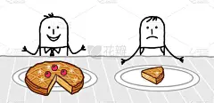 卡通版的富人盘子里有一个大馅饼，而穷人盘子里只有一片