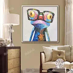 手绘立体抽象动物油画客厅餐厅卧室酒店挂画欧式装饰画 眼镜青蛙-淘宝网
