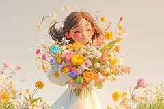 春季捧花女孩人物模型