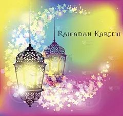 斋月卡里姆问候模糊背景照明的阿拉伯灯