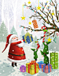 在圣诞树上挂礼物的圣诞老人 圣诞插图插画设计PSD tid317t000041