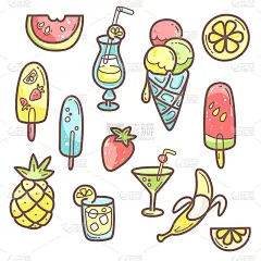 Kawaii cute collection of summer sweet food, ice-c