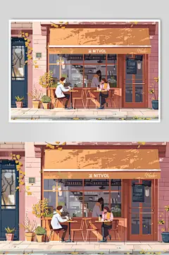 AI数字艺术咖啡厅下午茶人物插画-众图网