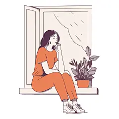 室内窗户女孩插画矢量图设计素材