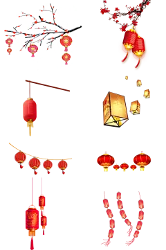 新年素材免抠素材喜庆国风国潮灯笼梅花