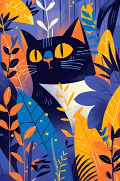 小猫咪插图小黑猫插画素材