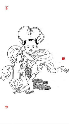 金童玉女白描图片图片