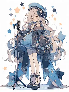 AI动漫服饰效果图展示，卡通蓝色星星~