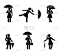 雨,伞,女人,个人随身用品,黑色,女性,图标集,棍,叛逆,剪影