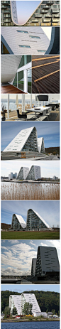 ArchGo! 丹麦,瓦埃勒,波浪住宅/Henning Larsen丹麦Henning Larsen建筑师事务所凭借他们的瓦埃勒“波浪住宅”，获得了2010年度LEAF多功能住宅类大奖。波浪住宅是丹麦瓦埃勒市的一个新的雕塑式标志住宅项目。建筑有着绝佳的位置，迎着海风，俯瞰整个海湾；所设计的极富个性的建筑尊重并且超越了所在区域的潜质。﻿白天，白色的波浪形状投影到海面；而夜晚，特色鲜明的建筑体量就像通明的多彩的山峰。建筑容纳了140套富有吸引力的跃层复式公寓，均具有优美的景观。波浪的形式来源于所处环境：海湾、