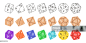 D8 D10 D12 D20 Dice for Board games. RPG dice set for table game. Vector illustration - 免版稅一組物體圖庫向量圖形