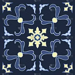 手绘蓝色和黄色瓷砖图案