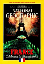 1989年庆贺法国建国200周年：庆贺法国建国200周年，《国家地理》推出近200页特刊——照片，插图，地图，报道等，带领读者领略法国大革命后法兰西共和国的喧嚣和浪漫。1889年为建国100周年而建的艾菲尔铁塔，仍然是法国智慧、独立的象征，在200周年喜庆烟花映衬下，雄风不减当年。