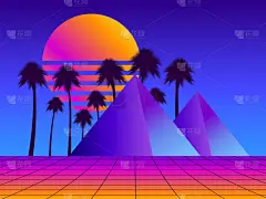 未来,棕榈树,活力,计算机,几何形状,网络空间,几何学,1980,夏天,复古