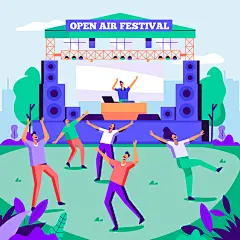 音乐节市集演唱会舞台乐队演出现场观众人物场景插画ai设计素材-淘宝网