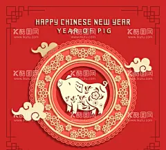 花猪贺卡  - 源文件下载【酷图网】春节快乐,猪年,创意,圆环,eps,ai,矢量,高清图片,素材,