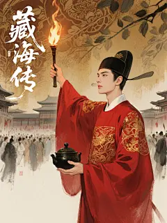 jimeng-2025-05-28-778-这是一张古风韵味浓郁的宣传海报，将观者瞬间带入充满故事感的古代世界。画面上方是剧中不同的人物剪影，背景采用了古旧的棕黄色调，上面有枝叶缠绕的花纹