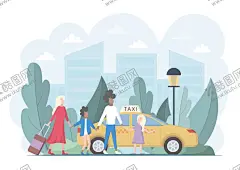 家庭出行插画 【酷图网】家庭,出行,手绘,AI,矢量,插画,扁平风,旅行,一家四口,温暖,温馨,踏青,春天,游玩,交通工具,