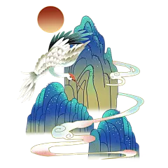 仙鹤祥云中国风春节元素免抠高清_PNG：