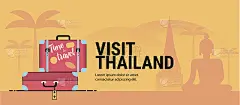带有手提箱的网页或横幅模板。去泰国旅行。