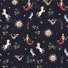 中世纪时代,水彩画,式样,华丽的,纺织品,图像,壁纸,狮子,独角兽,装饰