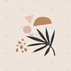 世纪中期抽象造型装饰背景或布局，创意万能的审美花牌。贺卡，墙面艺术，社交媒体帖子。斯堪的纳维亚骆驼颜