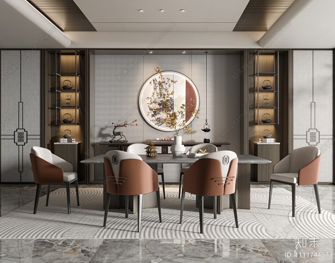 新中式家居餐厅3D模型下载【ID:111...