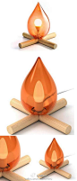这是由5.5 designers设计的篝火灯：Fire Kit。两根交叉在一起的橡胶木组成灯的底座，而橙色的玻璃灯罩则像极了火苗。点亮里面的灯泡，仿佛一团正在燃烧的篝火。整个灯需要用户一步一步组装。