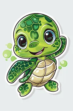 AI数字艺术卡通海洋动物海龟涂鸦插画贴纸-众图网