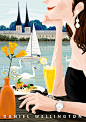 Paco_Yao 插画 原创 商业合作 广告海报 DW手表 就餐时间 夏天夏季 河边景色 北欧建筑 手控