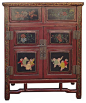 Chinese Red Floral Kid Graphic Accent Side Table asian-side-tables-and-end-tables