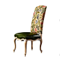 法式新古典实木高背椅 欧式靠背印花椅

  高背椅本身就带有一种优雅的姿态，仿佛一位贵族，气定神闲；

  靓丽的印花椅背，墨绿色的亮皮座椅，与实木框架结合，古典而又时尚。
