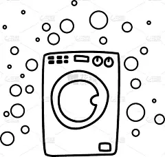 洗衣机周围的肥皂泡涂鸦风格矢量插图