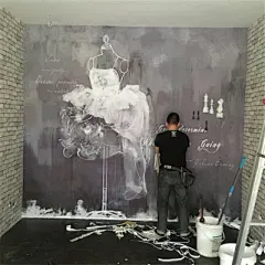 手绘抽象艺术复古墙纸女装服装店个性无缝壁画墙布婚纱背景墙壁纸-淘宝网