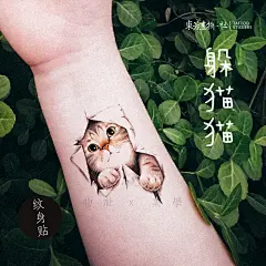 小猫纹身贴 捉迷藏可爱卡通手绘素描动物防水持久纹身贴-淘宝网