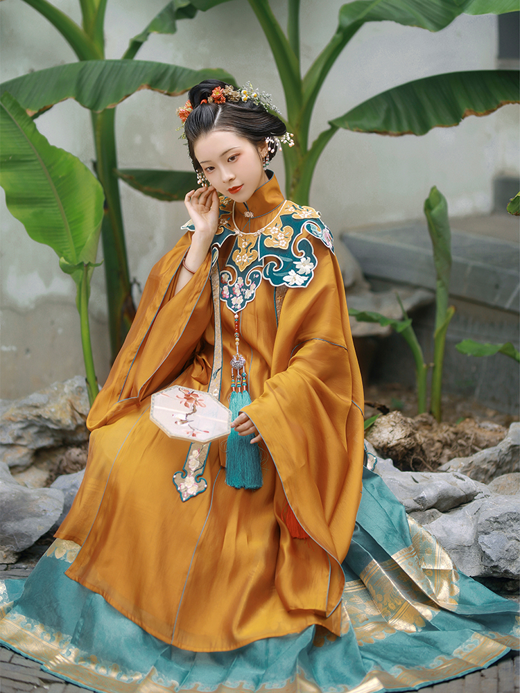 七月夕柚夏满满明制立领长衫织金马面裙华丽云肩汉服女-淘宝网